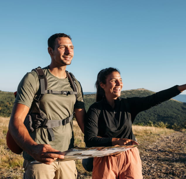 A man and woman hiking